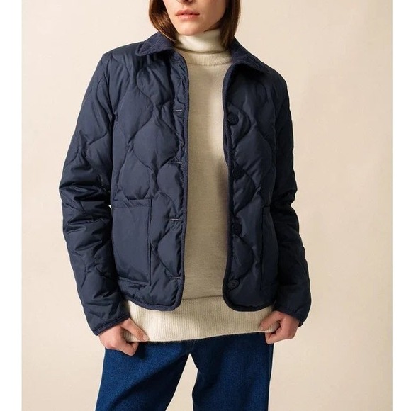 Saint James Jackets & Blazers - Saint James Juliana Jacket Womens 16 Navy Blue Quilted Down Corduroy Collar